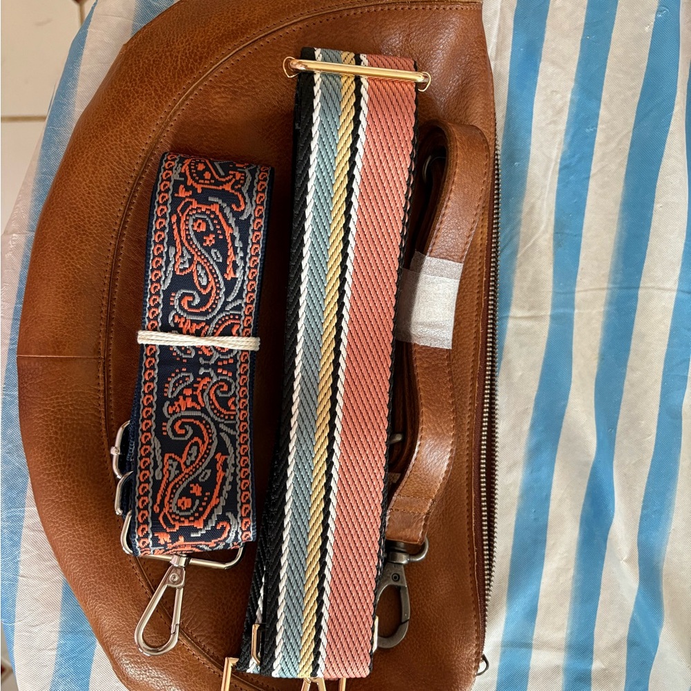 Latico Brown Crossbody Bag with Multicolor Straps